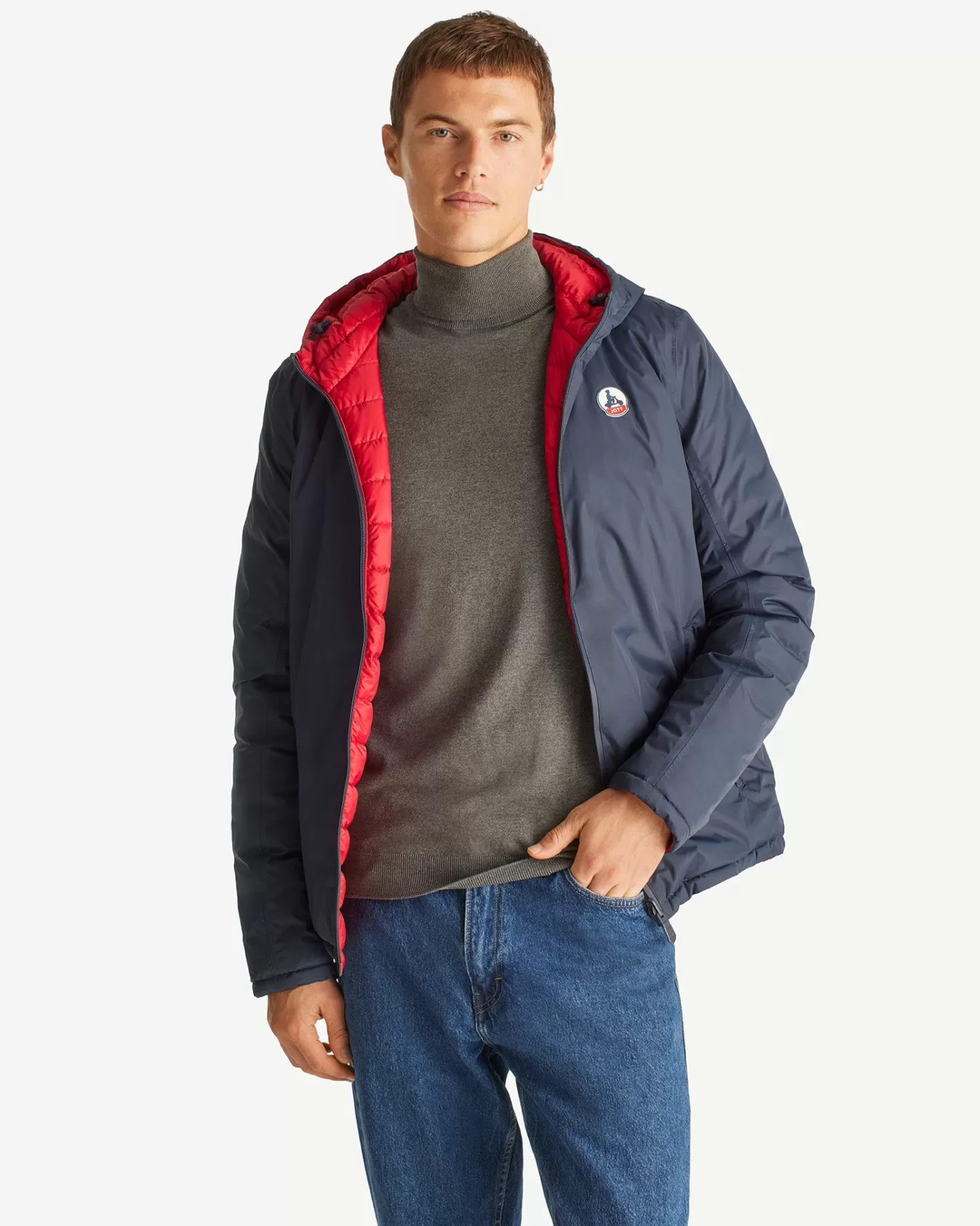 JOTT Reversible hooded down jacket Navy/Red Bergen Clearance